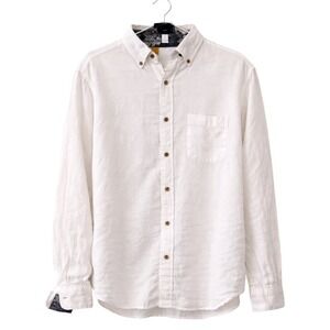Men's White Linen Shirt XL Button Down Organic Breathable Travel Layer Relaxed